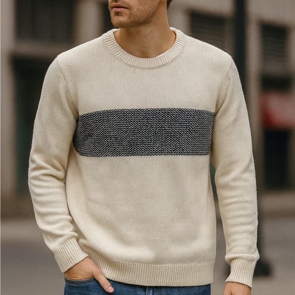 J.Crew Cotton Crewneck Sweater — Men’s XS, Ivory w/ Navy Stripe (NWOT) - Picture 1 of 8